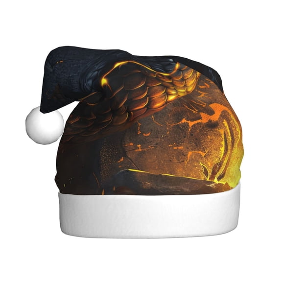 Kowoue Glowing Snake Dark Forest Pattern Santa Hat Christmas Hats for Adults, Holiday Unisex Velvet Comfort Xmas Hat for Women Men