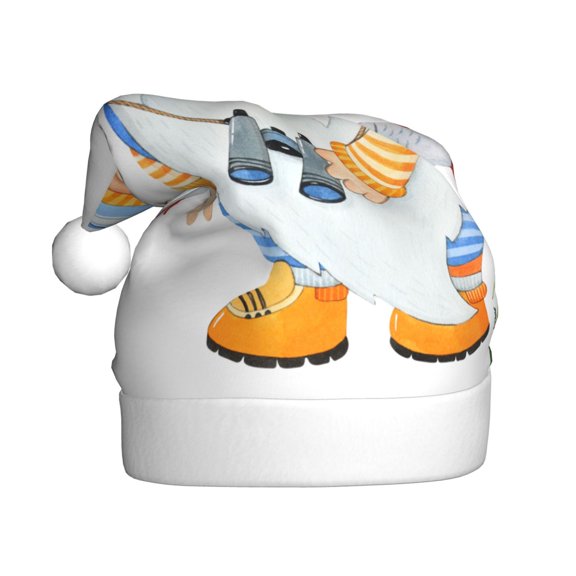 Kowoue Gnome Camping Fishing Pattern Santa Hat Christmas Hats for Adults, Holiday Unisex Velvet Comfort Xmas Hat for Women Men