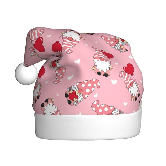 Kowoue Gnome With Heart Pattern Santa Hat Christmas Hats for Adults, Holiday Unisex Velvet Comfort Xmas Hat for Women Men