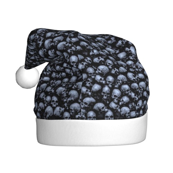 Kowoue Gothic Skull Pattern Santa Hat Christmas Hats for Adults, Holiday Unisex Velvet Comfort Xmas Hat for Women Men