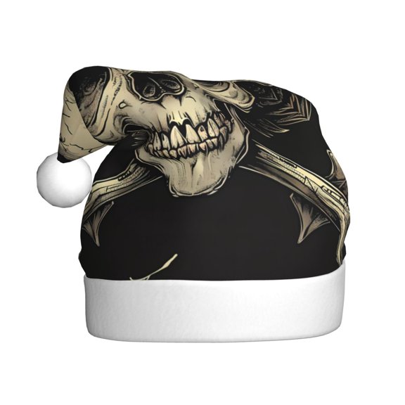 Kowoue Gothic Winged Skull Pattern Santa Hat Christmas Hats for Adults, Holiday Unisex Velvet Comfort Xmas Hat for Women Men
