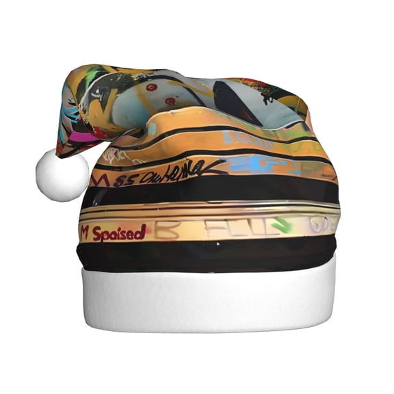 Kowoue Graffiti Lamp Urban Scene Pattern Santa Hat Christmas Hats for Adults, Holiday Unisex Velvet Comfort Xmas Hat for Women Men