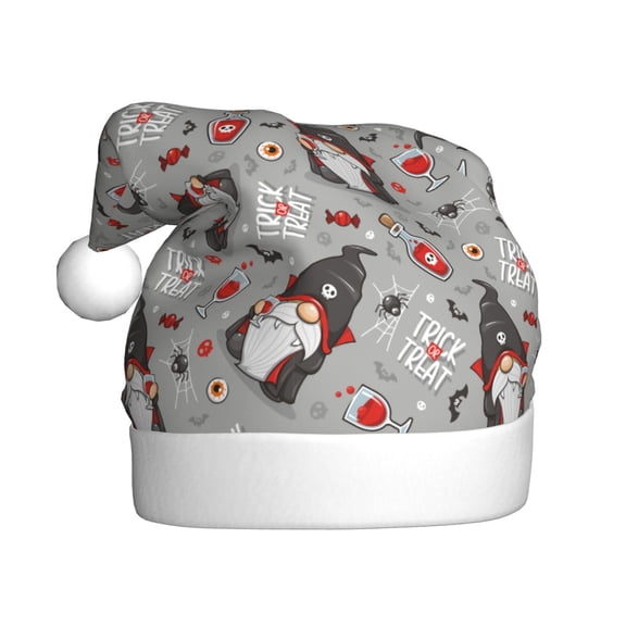 Kowoue Halloween Gnome Pattern Santa Hat Christmas Hats for Adults, Holiday Unisex Velvet Comfort Xmas Hat for Women Men