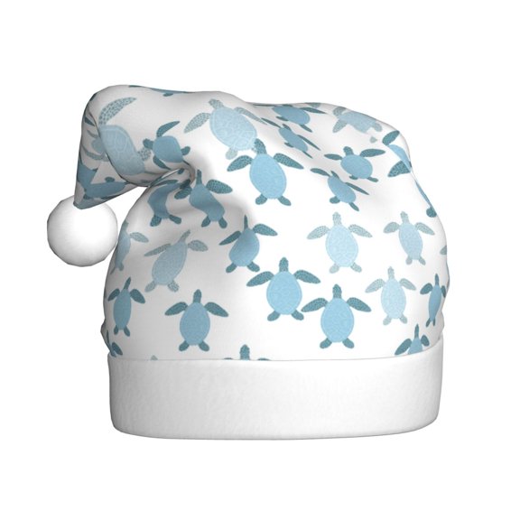 Kowoue Hand Drawn Turtle Pattern Santa Hat Christmas Hats for Adults, Holiday Unisex Velvet Comfort Xmas Hat for Women Men