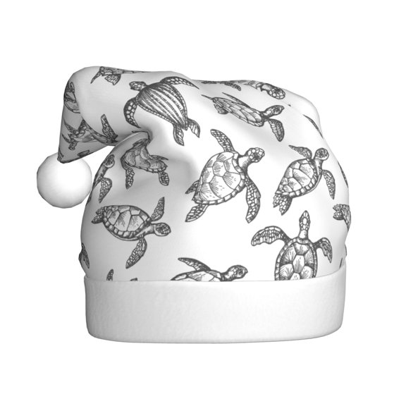 Kowoue Hand Drawn Turtle Pattern Santa Hat Christmas Hats for Adults, Holiday Unisex Velvet Comfort Xmas Hat for Women Men