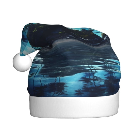 Kowoue Hawaiian Beach Pirate Moon Pattern Santa Hat Christmas Hats for Adults, Holiday Unisex Velvet Comfort Xmas Hat for Women Men