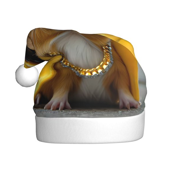 Kowoue Heavy Metal Style Guinea Pig Pattern Santa Hat Christmas Hats for Adults, Holiday Unisex Velvet Comfort Xmas Hat for Women Men