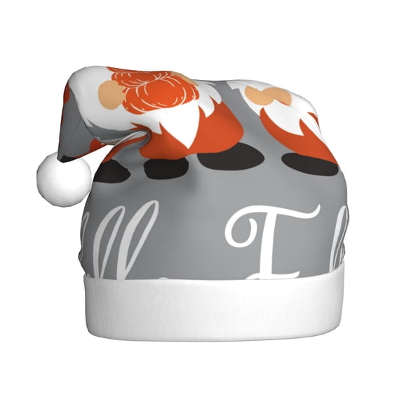 Kowoue Hello Fall Gnomes Pattern Santa Hat Christmas Hats for Adults, Holiday Unisex Velvet Comfort Xmas Hat for Women Men