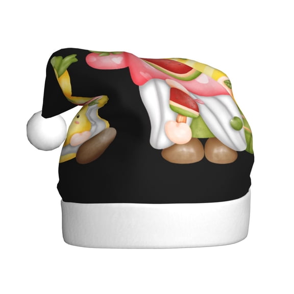 Kowoue Hello Summer Gnome Pattern Santa Hat Christmas Hats for Adults, Holiday Unisex Velvet Comfort Xmas Hat for Women Men
