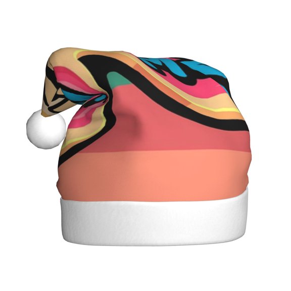 Kowoue Hello Summer Pattern Santa Hat Christmas Hats for Adults, Holiday Unisex Velvet Comfort Xmas Hat for Women Men