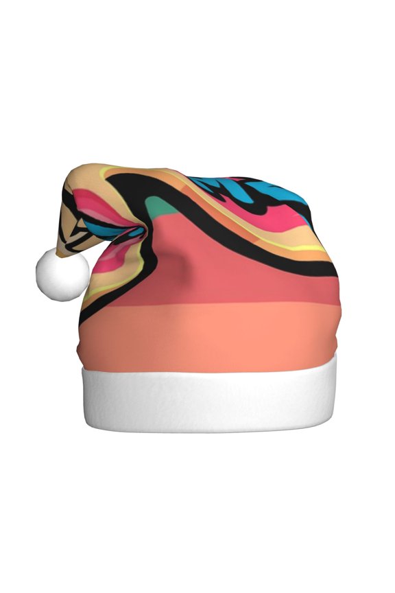 Hello Summer Pattern Santa Hat Christmas Hats for Adults, Holiday Unisex Velvet Comfort Xmas Hat for Women Men