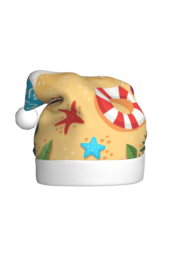 Hello Summer1 Pattern Santa Hat Christmas Hats for Adults, Holiday Unisex Velvet Comfort Xmas Hat for Women Men