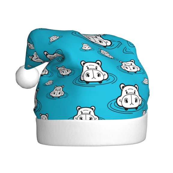 Kowoue Hippo In Water Head Pattern Santa Hat Christmas Hats for Adults, Holiday Unisex Velvet Comfort Xmas Hat for Women Men