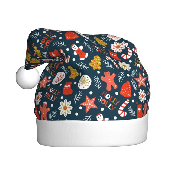 Kowoue Holiday Christmas Cookies Pattern Santa Hat Christmas Hats for Adults, Holiday Unisex Velvet Comfort Xmas Hat for Women Men