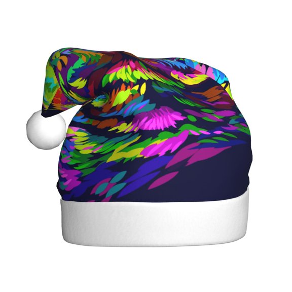 Kowoue Howling Wolf Pattern Santa Hat Christmas Hats for Adults, Holiday Unisex Velvet Comfort Xmas Hat for Women Men