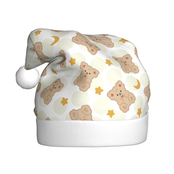 Kowoue Kawaii Bear Pattern Santa Hat Christmas Hats for Adults, Holiday Unisex Velvet Comfort Xmas Hat for Women Men