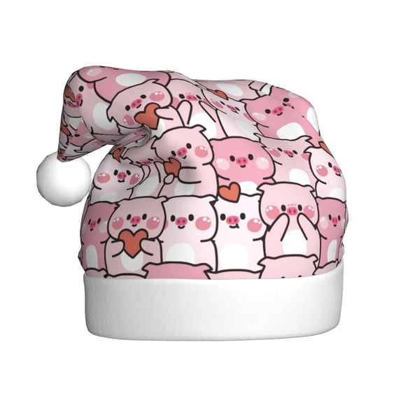 Kowoue Kawaii Pig Pattern Santa Hat Christmas Hats for Adults, Holiday Unisex Velvet Comfort Xmas Hat for Women Men