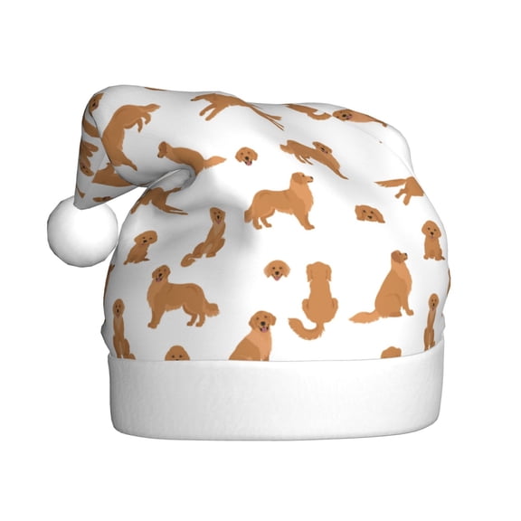 Kowoue Labrador Retriever Dog Pattern Santa Hat Christmas Hats for Adults, Holiday Unisex Velvet Comfort Xmas Hat for Women Men
