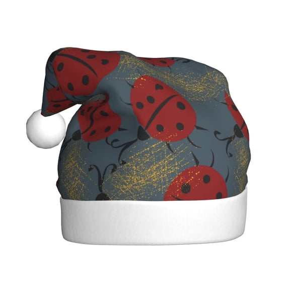 Kowoue Ladybug Pattern Santa Hat Christmas Hats for Adults, Holiday Unisex Velvet Comfort Xmas Hat for Women Men