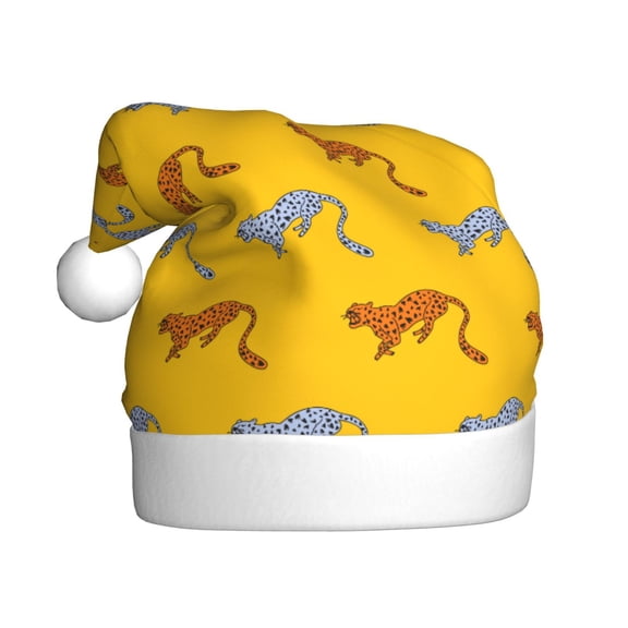 Kowoue Leopard Print Pattern Santa Hat Christmas Hats for Adults, Holiday Unisex Velvet Comfort Xmas Hat for Women Men