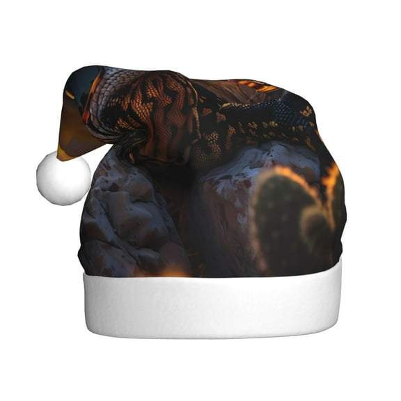 Kowoue Lizard With Sunglasses Sunset Pattern Santa Hat Christmas Hats for Adults, Holiday Unisex Velvet Comfort Xmas Hat for Women Men