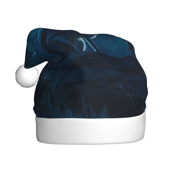 Kowoue Lonely Night Wolf Pattern Santa Hat Christmas Hats for Adults, Holiday Unisex Velvet Comfort Xmas Hat for Women Men