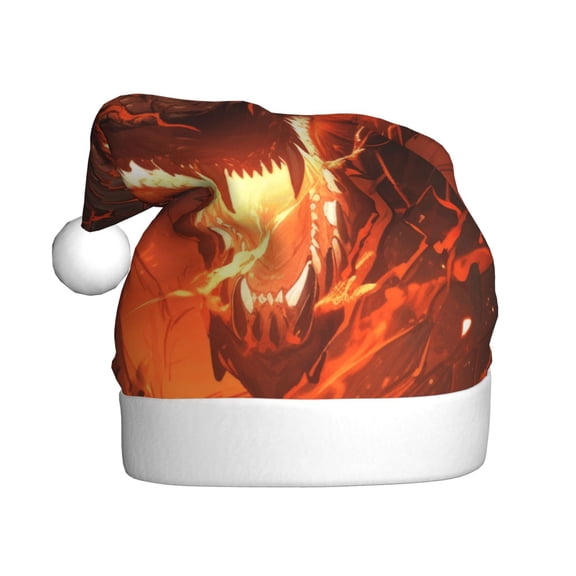 Kowoue Magma Fire Black Dragon Pattern Santa Hat Christmas Hats for Adults, Holiday Unisex Velvet Comfort Xmas Hat for Women Men