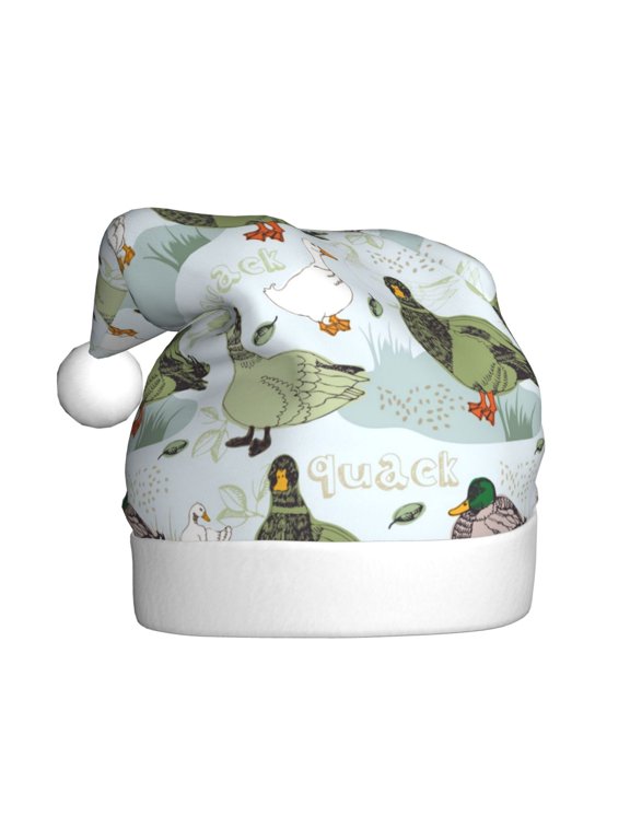 Mallard Ducks Wild Birds Pattern Santa Hat Christmas Hats for Adults, Holiday Unisex Velvet Comfort Xmas Hat for Women Men