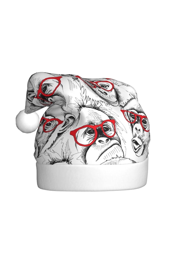 Monkey Pattern Santa Hat Christmas Hats for Adults, Holiday Unisex Velvet Comfort Xmas Hat for Women Men