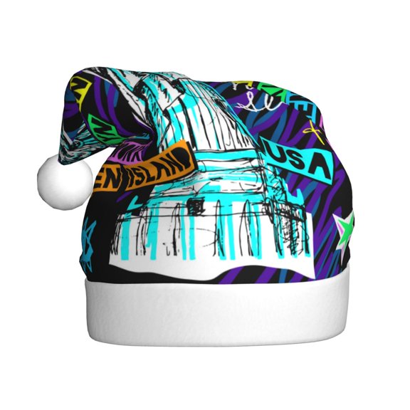 Kowoue New York City Pattern Santa Hat Christmas Hats for Adults, Holiday Unisex Velvet Comfort Xmas Hat for Women Men