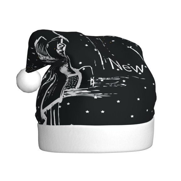Kowoue New York City1 Pattern Santa Hat Christmas Hats for Adults, Holiday Unisex Velvet Comfort Xmas Hat for Women Men