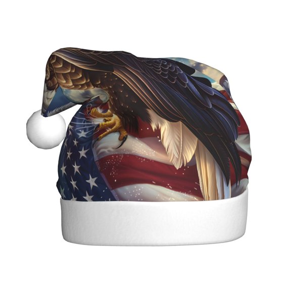 Kowoue Night Sky Bald Eagle Pattern Santa Hat Christmas Hats for Adults, Holiday Unisex Velvet Comfort Xmas Hat for Women Men