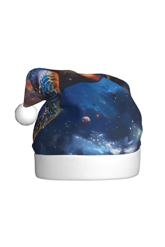 Night Sky Turtle Pattern Santa Hat Christmas Hats for Adults, Holiday Unisex Velvet Comfort Xmas Hat for Women Men