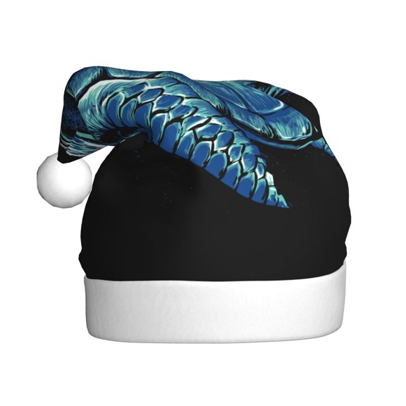 Kowoue Ocean Turtle Pattern Santa Hat Christmas Hats for Adults, Holiday Unisex Velvet Comfort Xmas Hat for Women Men