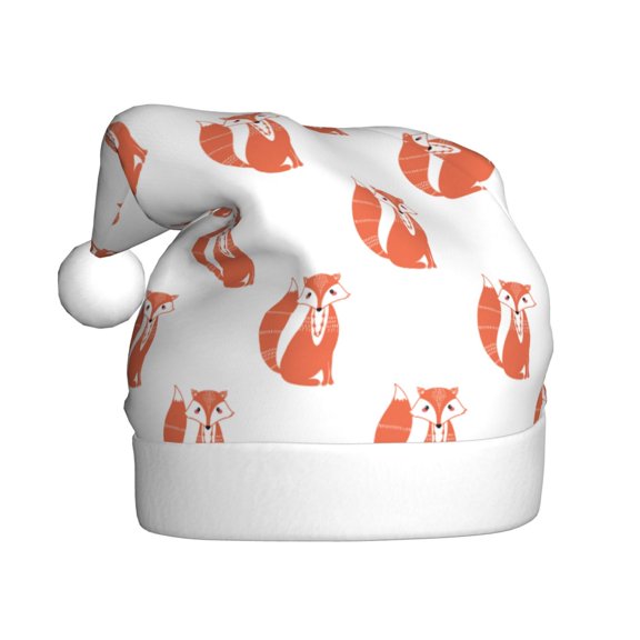 Kowoue Orange Fox Pattern Santa Hat Christmas Hats for Adults, Holiday Unisex Velvet Comfort Xmas Hat for Women Men