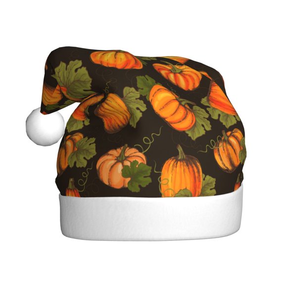 Kowoue Orange Pumpkin Pattern Santa Hat Christmas Hats for Adults, Holiday Unisex Velvet Comfort Xmas Hat for Women Men