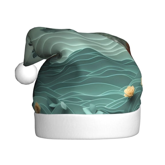 Kowoue Paper Fox Crow Fantasy Pattern Santa Hat Christmas Hats for Adults, Holiday Unisex Velvet Comfort Xmas Hat for Women Men