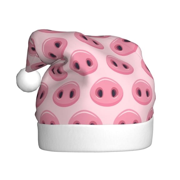 Kowoue Pig Nose Pattern Santa Hat Christmas Hats for Adults, Holiday Unisex Velvet Comfort Xmas Hat for Women Men