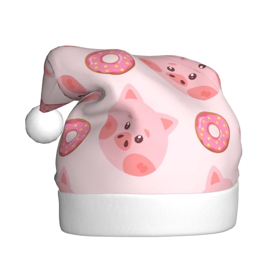 Kowoue Pigs Head And Donuts Pattern Santa Hat Christmas Hats for Adults, Holiday Unisex Velvet Comfort Xmas Hat for Women Men