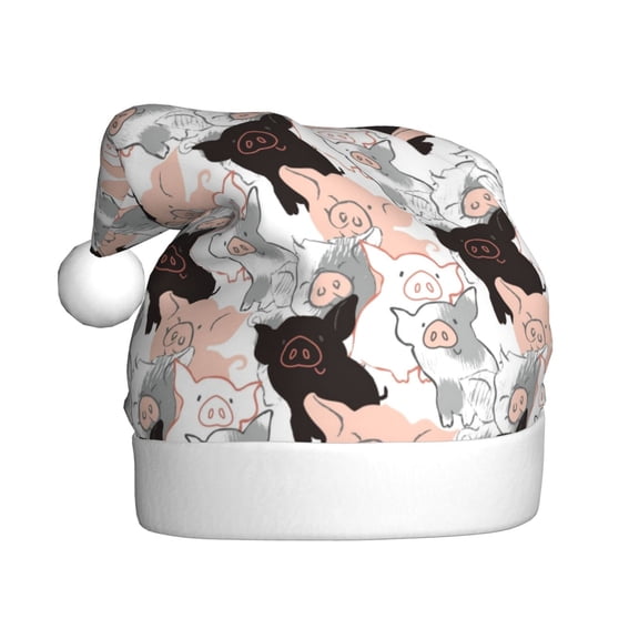 Kowoue Pigs Pattern Santa Hat Christmas Hats for Adults, Holiday Unisex Velvet Comfort Xmas Hat for Women Men