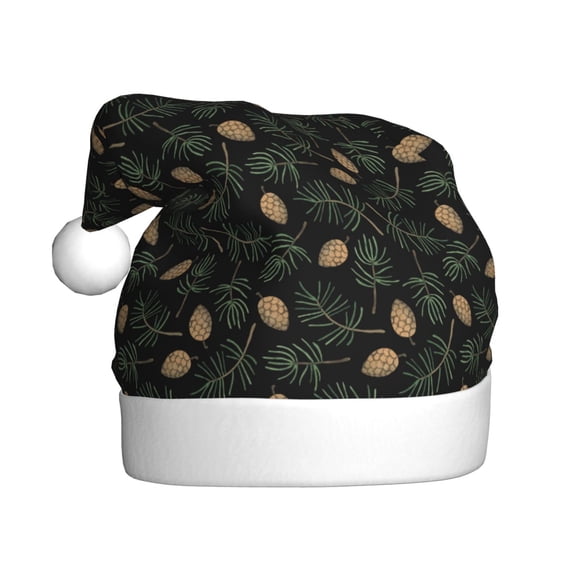 Kowoue Pine Cone Woodland Pattern Pattern Santa Hat Christmas Hats for Adults, Holiday Unisex Velvet Comfort Xmas Hat for Women Men