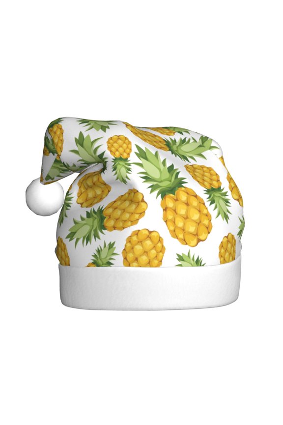 Pineapple Pattern Santa Hat Christmas Hats for Adults, Holiday Unisex Velvet Comfort Xmas Hat for Women Men