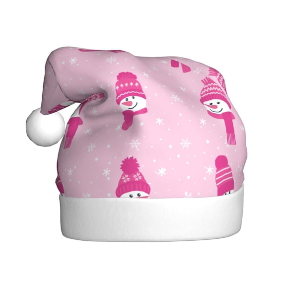 Kowoue Pink Scarf Snowman Pattern Santa Hat Christmas Hats for Adults, Holiday Unisex Velvet Comfort Xmas Hat for Women Men