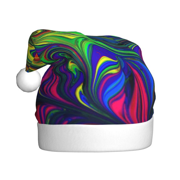 Kowoue Pride Rainbow Pattern Santa Hat Christmas Hats for Adults, Holiday Unisex Velvet Comfort Xmas Hat for Women Men