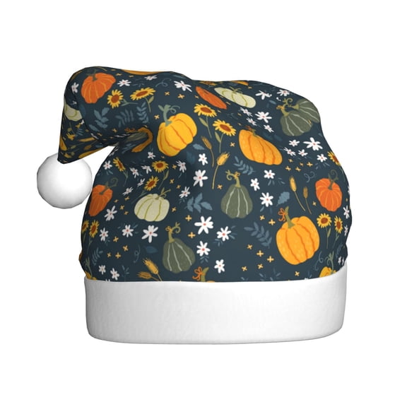 Kowoue Pumpkin Pattern Santa Hat Christmas Hats for Adults, Holiday Unisex Velvet Comfort Xmas Hat for Women Men
