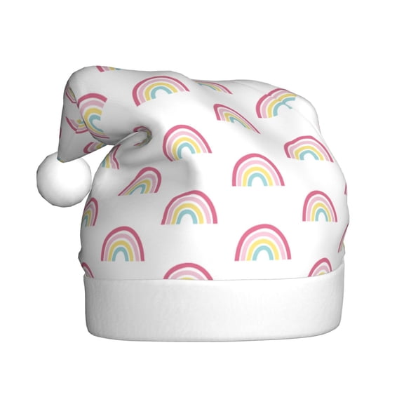 Kowoue Rainbow Pattern Santa Hat Christmas Hats for Adults, Holiday Unisex Velvet Comfort Xmas Hat for Women Men