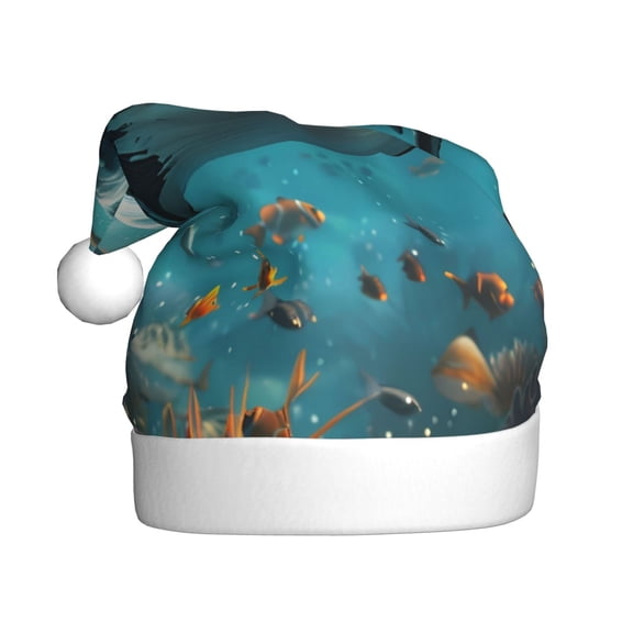 Kowoue Realistic Ocean Shark Pattern Santa Hat Christmas Hats for Adults, Holiday Unisex Velvet Comfort Xmas Hat for Women Men