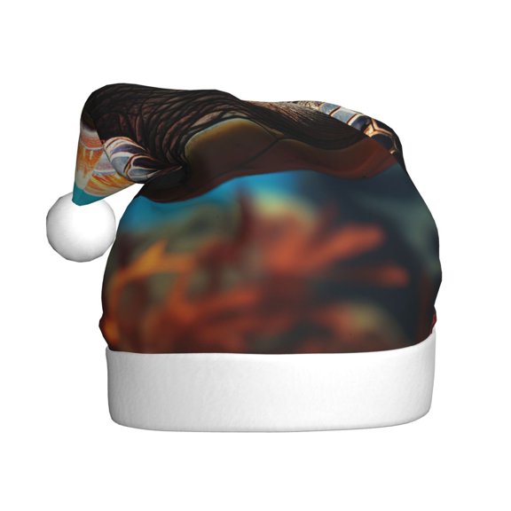 Kowoue Realistic Turtle Pattern Santa Hat Christmas Hats for Adults, Holiday Unisex Velvet Comfort Xmas Hat for Women Men