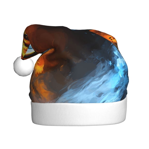 Kowoue Red And Blue Fire Skull Warrior Pattern Santa Hat Christmas Hats for Adults, Holiday Unisex Velvet Comfort Xmas Hat for Women Men