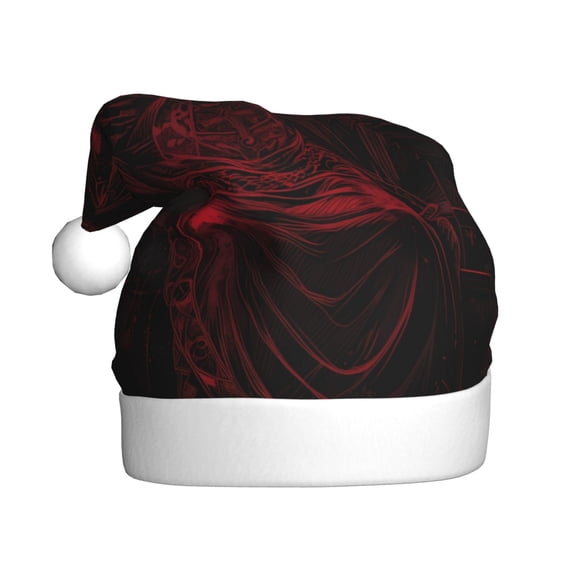 Kowoue Red Gothic Skeleton Throne Pattern Santa Hat Christmas Hats for Adults, Holiday Unisex Velvet Comfort Xmas Hat for Women Men